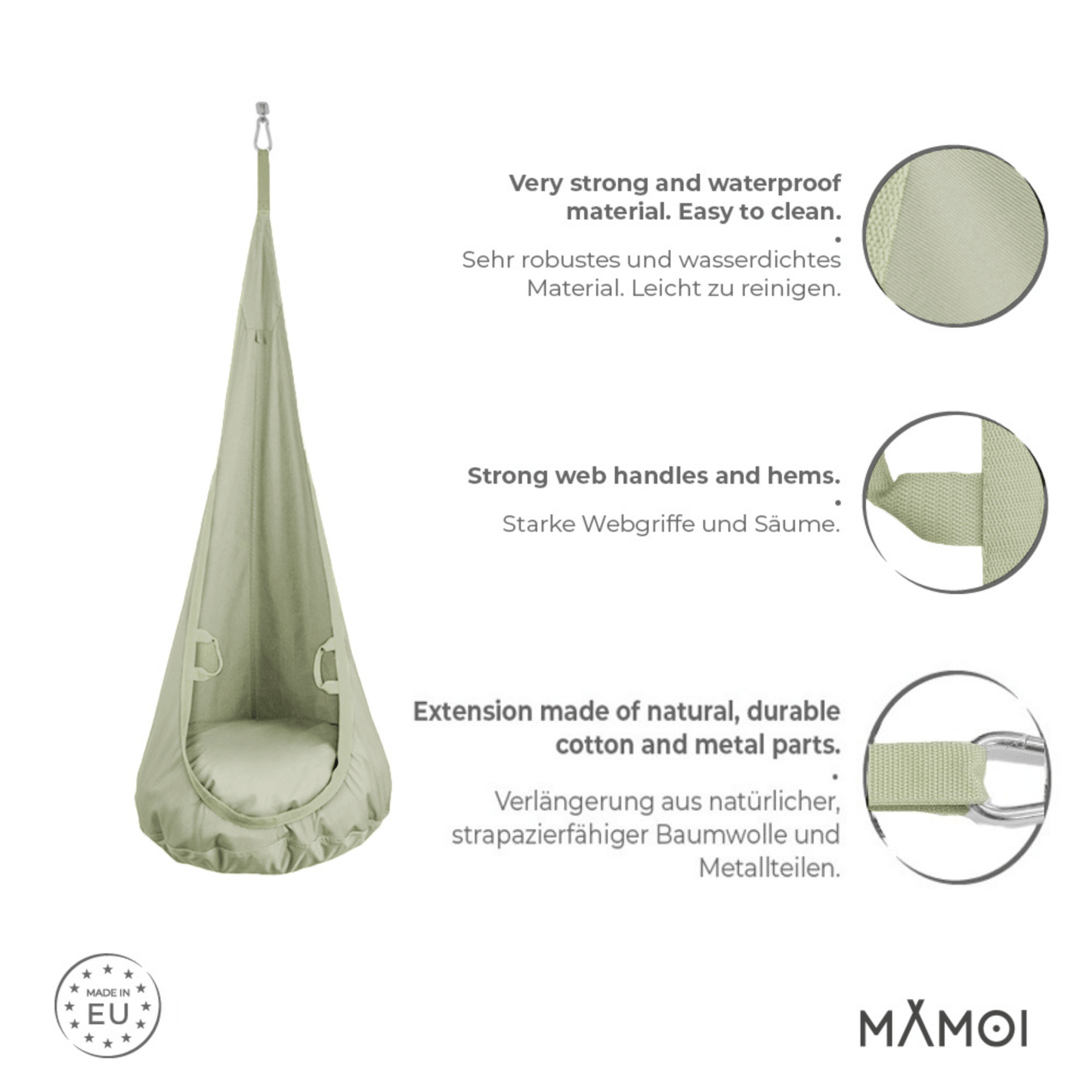 MAMOI® Hängesessel für kinder, Schaukel für kinderzimmer, Hängehöhle, Hängeschaukel, Sensory swing, Schaukeltuch indoor, Hängesack, Tuchschaukel, Babyschaukel, Hängetuch-2