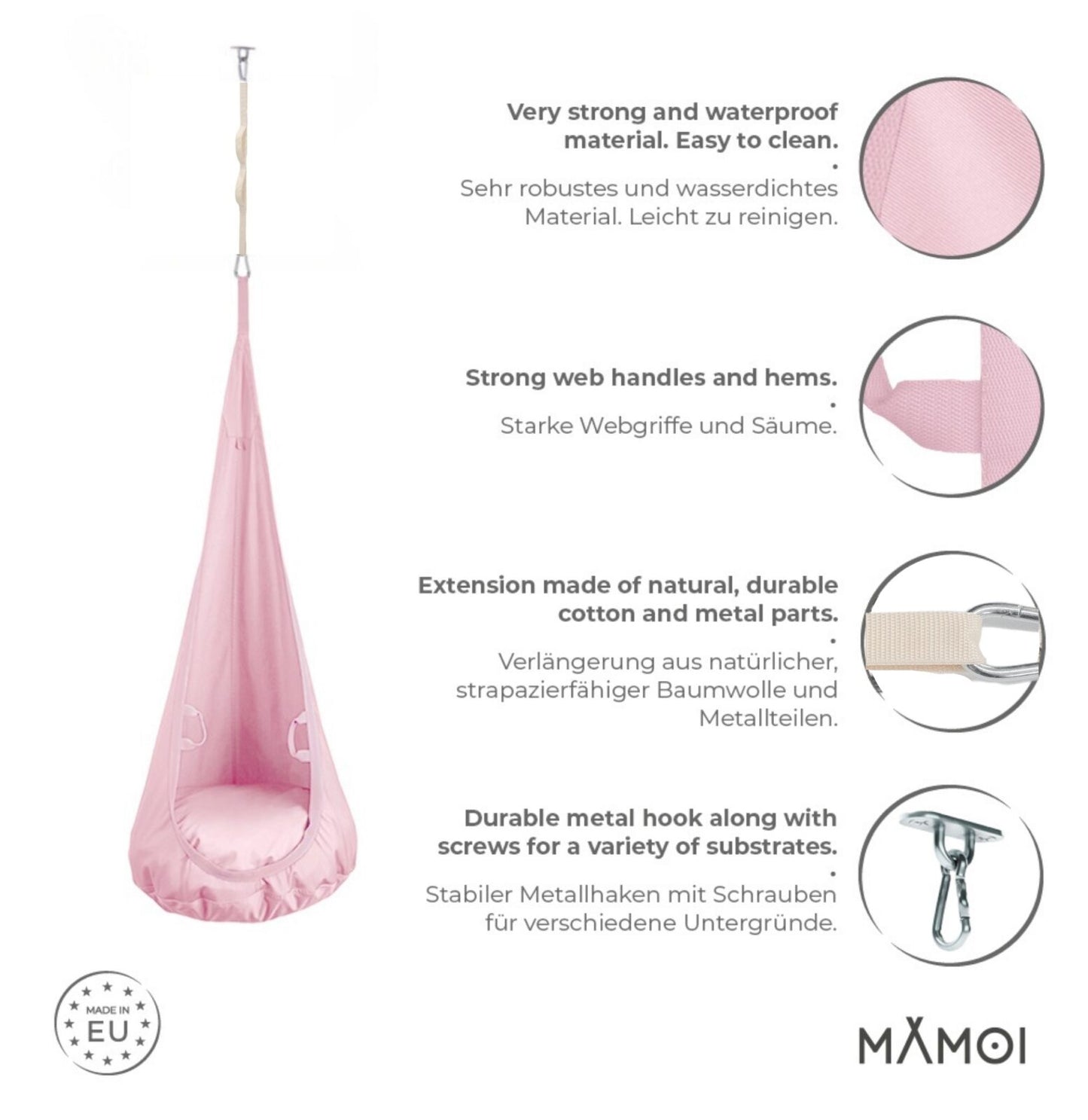 MAMOI® Hängesessel für kinder, Schaukel für kinderzimmer, Hängehöhle, Hängeschaukel, Sensory swing, Schaukeltuch indoor, Hängesack, Tuchschaukel, Babyschaukel, Hängetuch-2