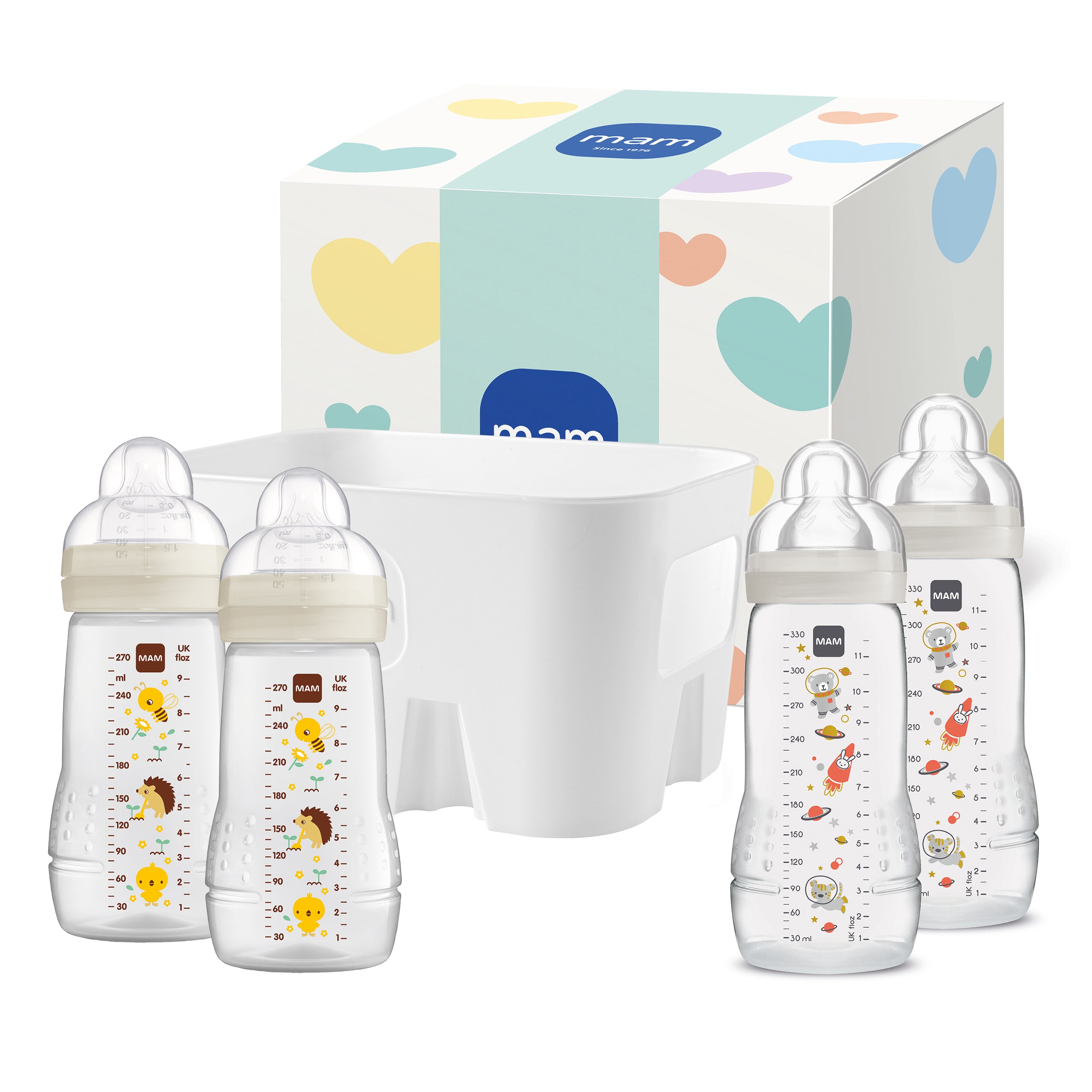 MAM Easy Active Baby Bottle Set mit Korb 5tlg. uni