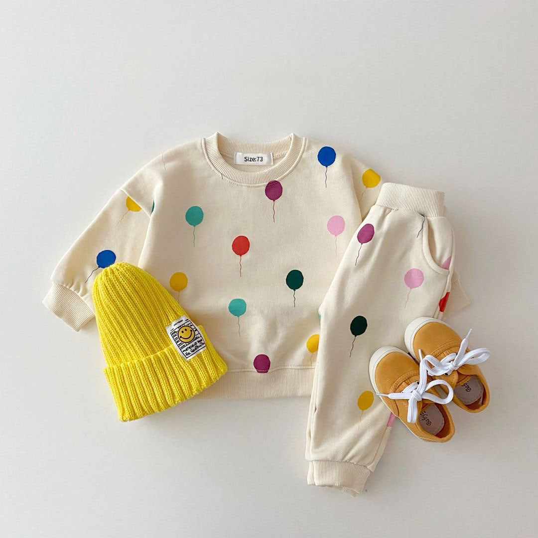 version of baby baby spring and autumn love balloon foreign atmosphere boys and girls hoodie baby comfortable two pieces