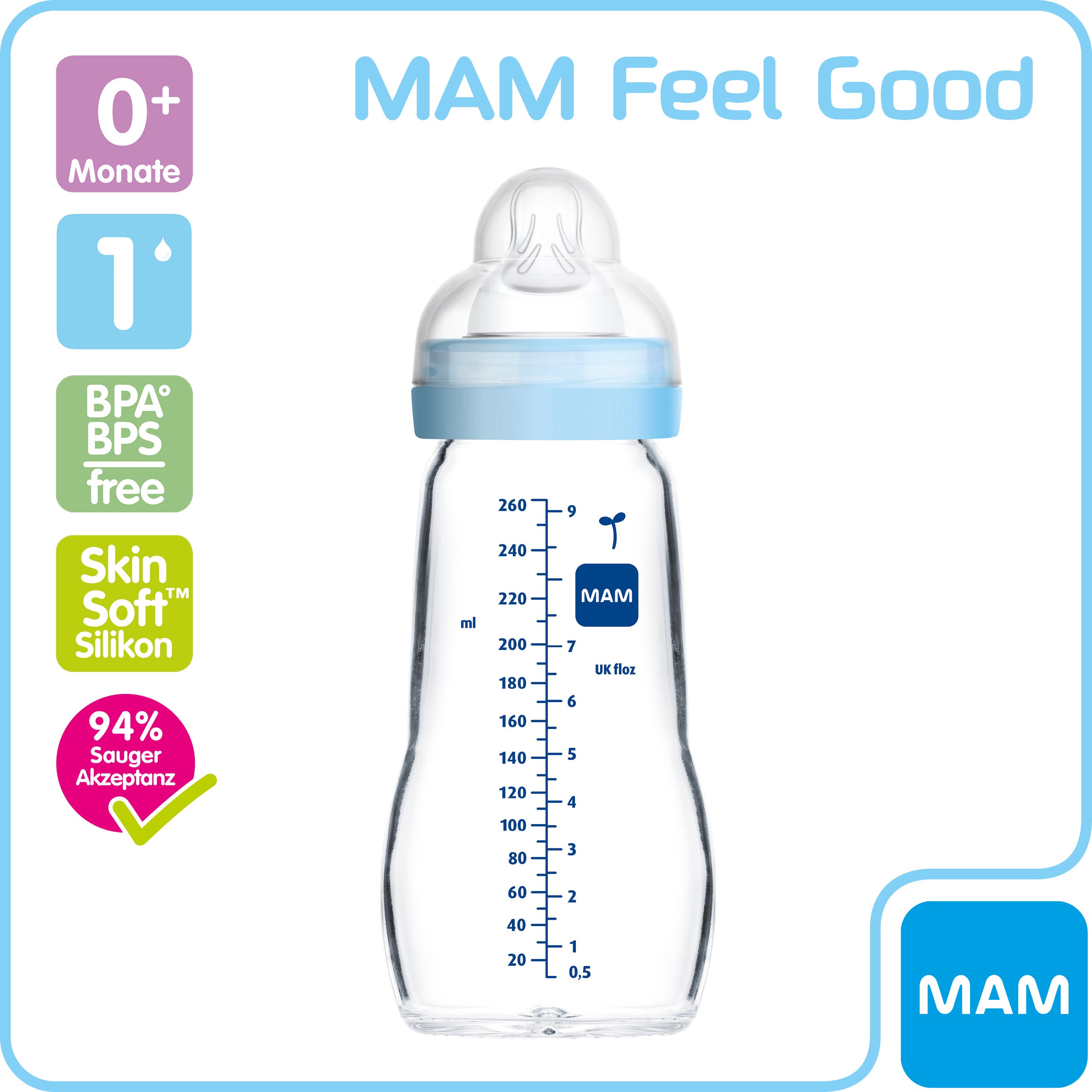 MAM Feel Good Glass Bottle matt 260 ml uni