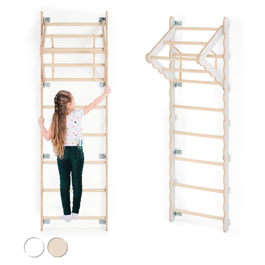 MAMOI® Klettergerüst Indoor, Sprossenwand für kinderzimmer, Turnringe kinder für klettern, Kletterwand und spielgeräte Yarnwood, Turngeräte mit Klimmzugstange für drinnen, Sportgeräte ab 3 jahre-0