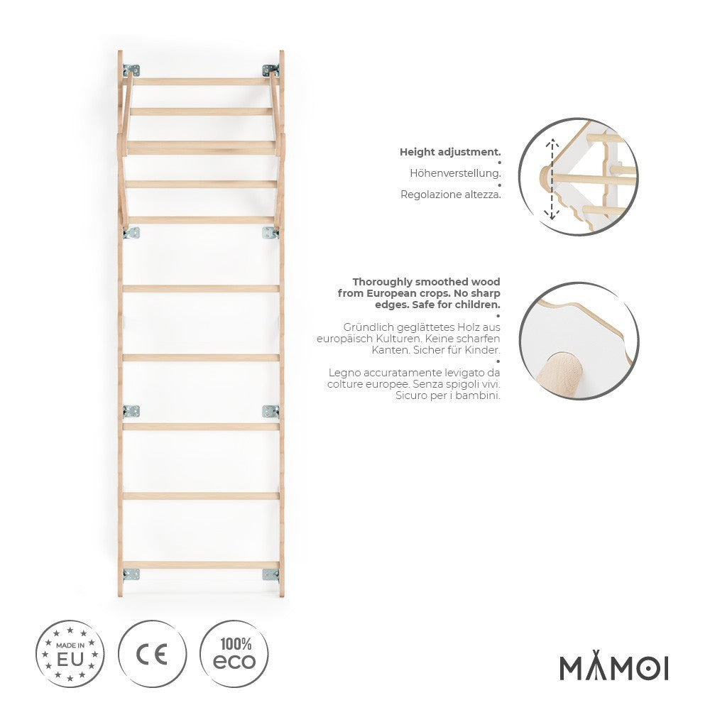 MAMOI® Klettergerüst Indoor, Sprossenwand für kinderzimmer, Turnringe kinder für klettern, Kletterwand und spielgeräte Yarnwood, Turngeräte mit Klimmzugstange für drinnen, Sportgeräte ab 3 jahre-1