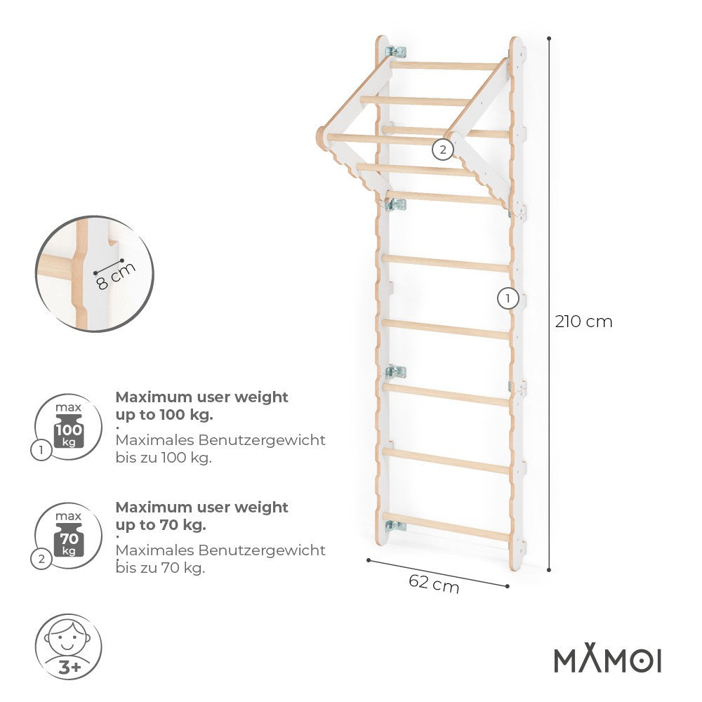 MAMOI® Klettergerüst Indoor, Sprossenwand für kinderzimmer, Turnringe kinder für klettern, Kletterwand und spielgeräte Yarnwood, Turngeräte mit Klimmzugstange für drinnen, Sportgeräte ab 3 jahre-2