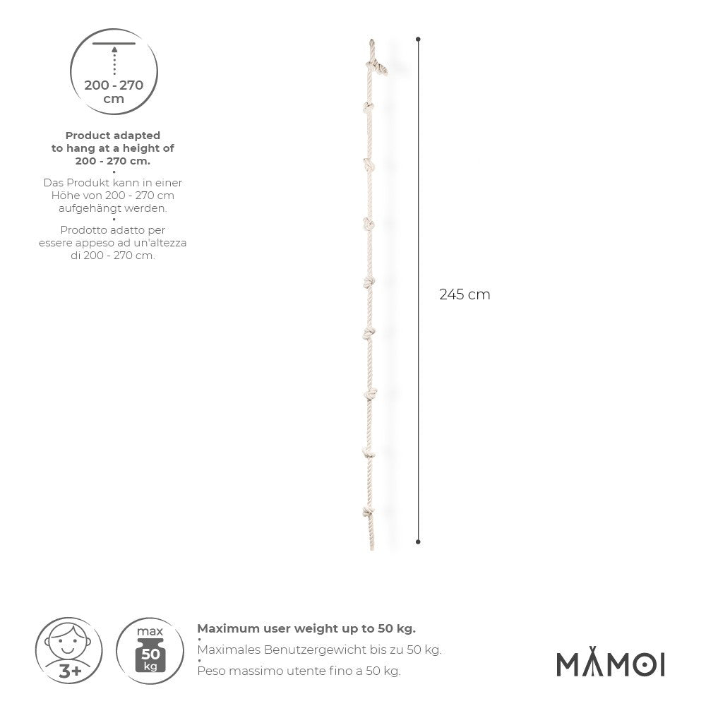 MAMOI® Kletterseil für Kinder | Kletterseil Kinder Indoor | Knotenseil Klettertau aus Baumwolle 460 cm Seil Kinder Outdoor | 100% ECO | Made in EU-2