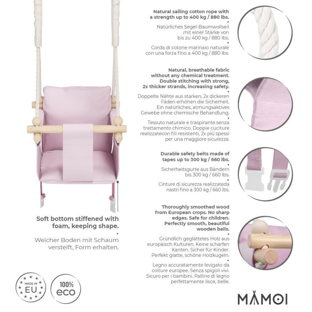 MAMOI® Babyschaukel, Baby schaukel Indoor Outdoor, Kinderschaukel aus Holz, Holzschaukel für Kinder, Schaukeln für türrahmen, Swing, Kleinkinderschaukel ab 1 jahr für Kinderzimmer-2