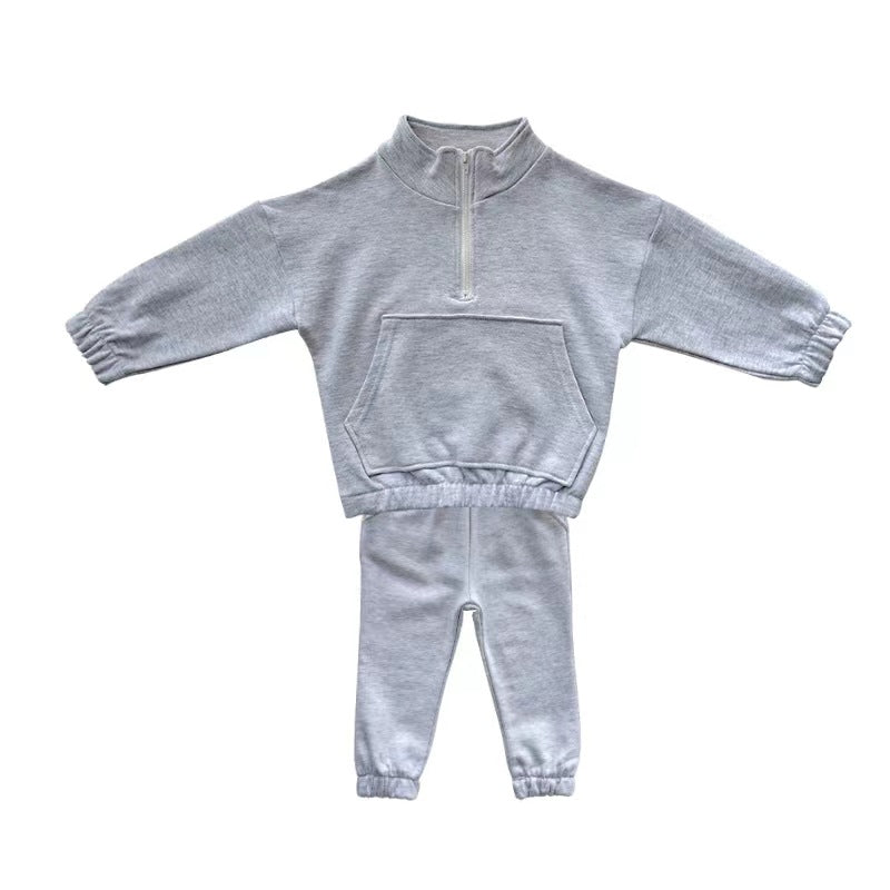 version of children's wear boys and girls autumn leisure half zipper hoodie children baby two-piece set