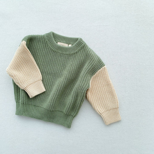 Autumn Winter Newborn Baby Boys Girls Warm Sweaters Long Sleeve Round Neck Contrast Color Loose Knitwears Sweaters Tops Clothes