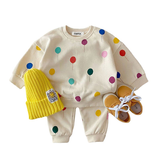 version of baby baby spring and autumn love balloon foreign atmosphere boys and girls hoodie baby comfortable two pieces