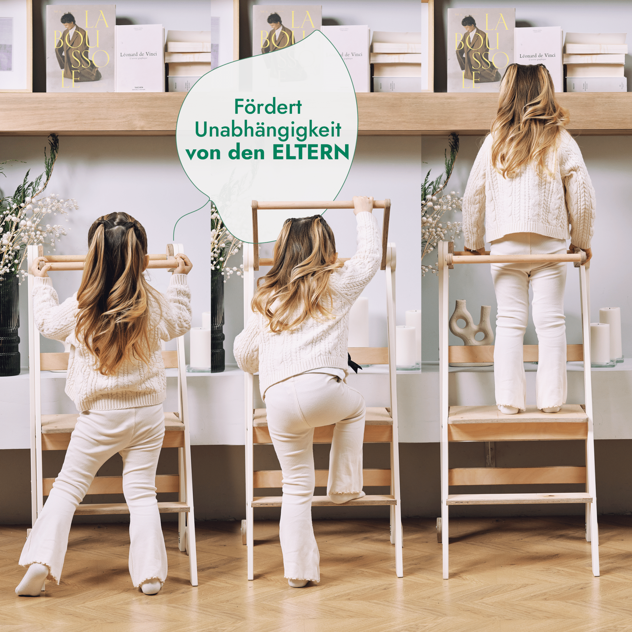 Holz Lernleiter Montessori: Hocker für Kinder - Grau