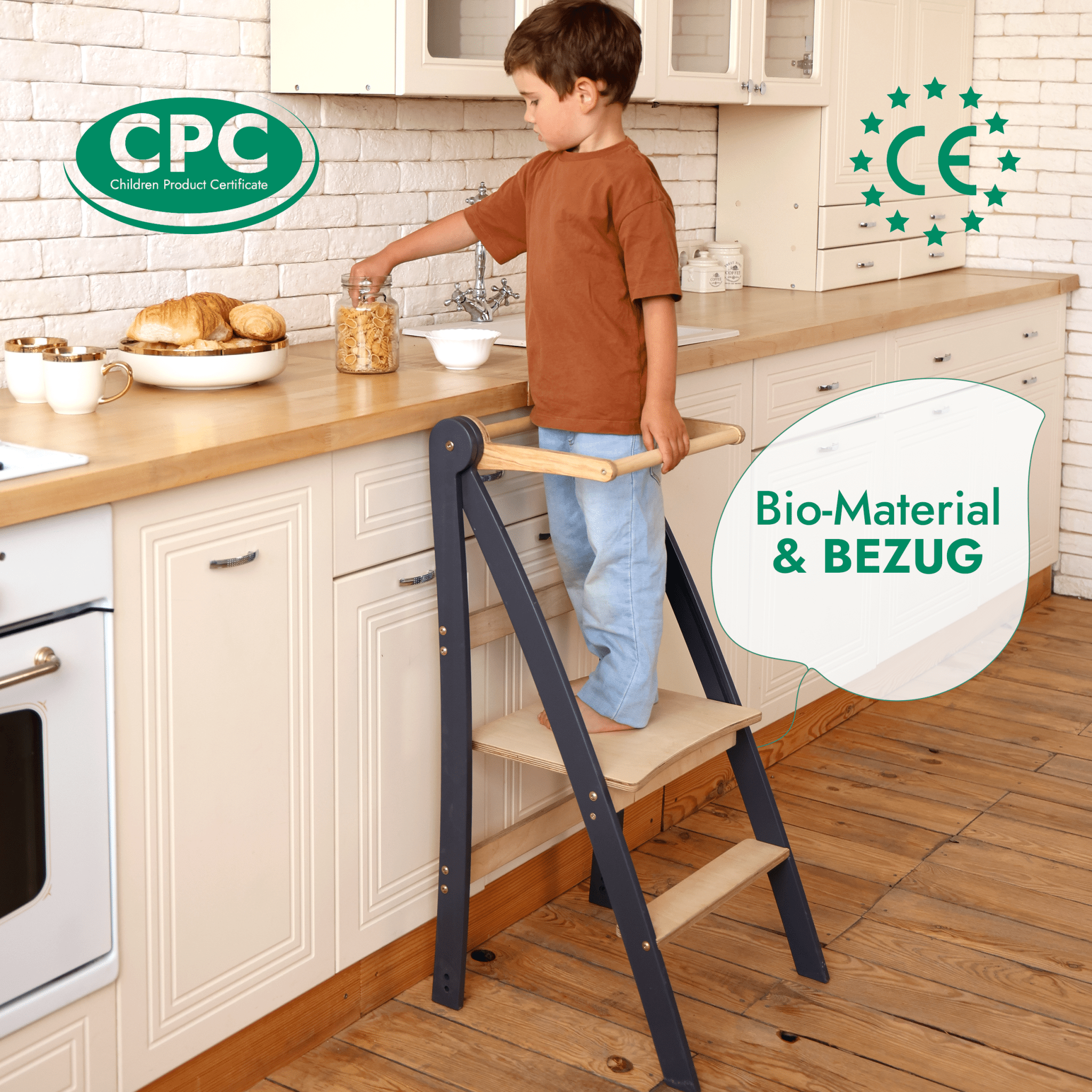 Holz Lernleiter Montessori: Hocker für Kinder - Grau