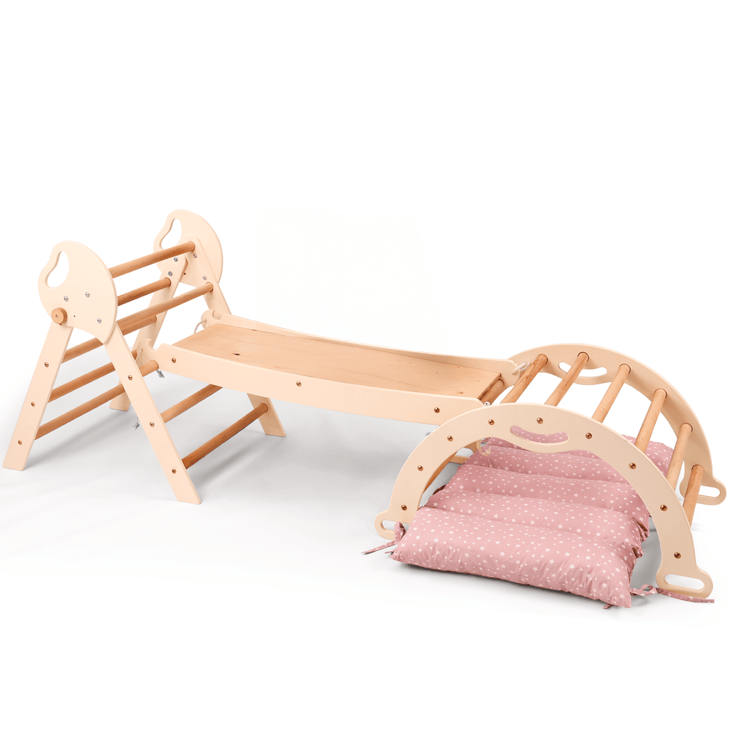 Montessori 4in1 Kletterdreieck für Babys: Pikler-Dreieck, Kletterbogen, Rutschbrett und Kissen für Kleinkinder (1–3 Jahre) - Kuschelkind